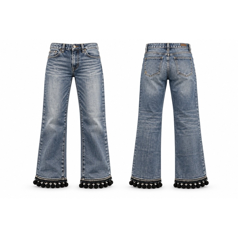 KUT from the Kloth jeans womens 10x27 navy  pom pom hem  Straight Leg